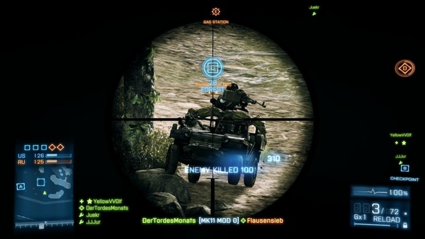 Battlefield 3 Guide : Tipp 13: Leuchtspuren funktionieren in beide Richtungen. Sniper und Panzerfaustschützen verraten mit jedem Schuss ihre Position. Deshalb schnell verkrümeln, wenn unser letztes Opfer Kumpels dabei hat.